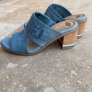 Blue slip-on sandals